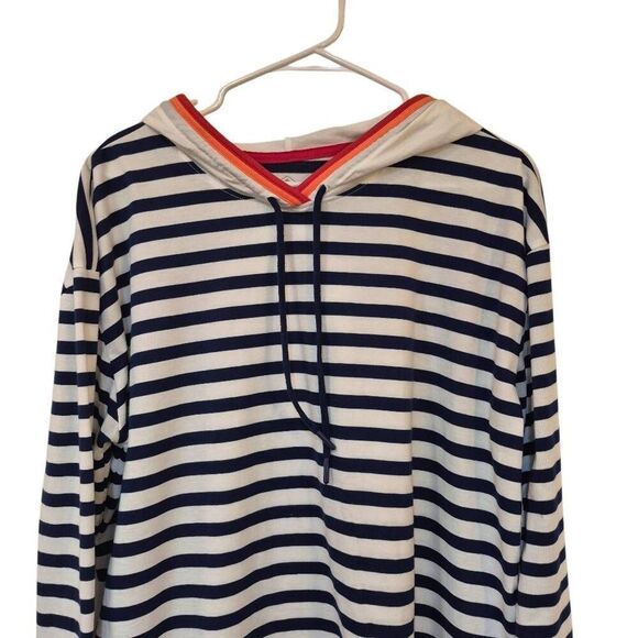St. John's Bay Women's Navy & White Striped Cotton/Poly Lightweight Hoodie NEW - Picture 2 of 10